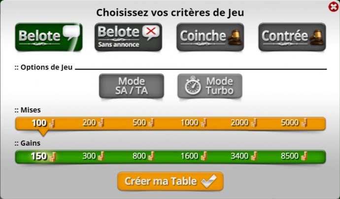 Créer table belote